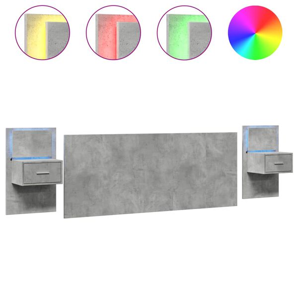 vidaXL Hoofdbord met kastjes 200 cm bewerkt hout betongrijs