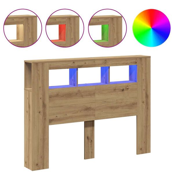 vidaXL Hoofdeinde met LED 140x18,5x103,5 cm hout artisanaal eikenkleur