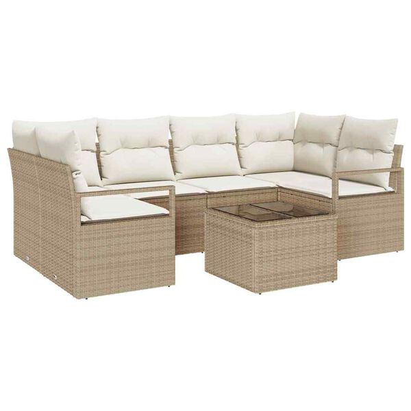 vidaXL Tuin Sofa Set 7 pcs Beige en Cr&egrave;me Poly rattan, staal en glas