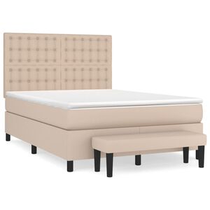 vidaXL Boxspring met matras kunstleer cappuccinokleurig 140x190 cm