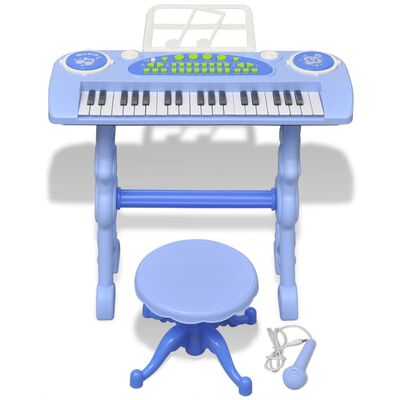 vidaXL Speelgoedkeyboard met krukje/microfoon en 37 toetsen blauw