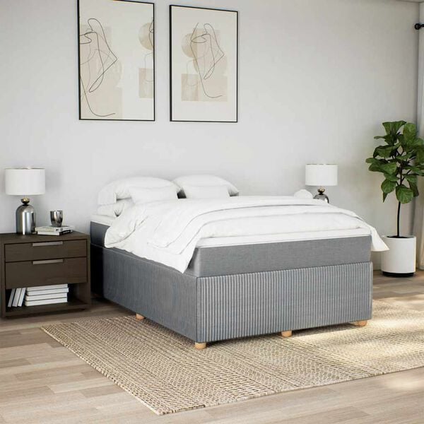 vidaXL Boxspring met matras stof lichtgrijs 140x200 cm
