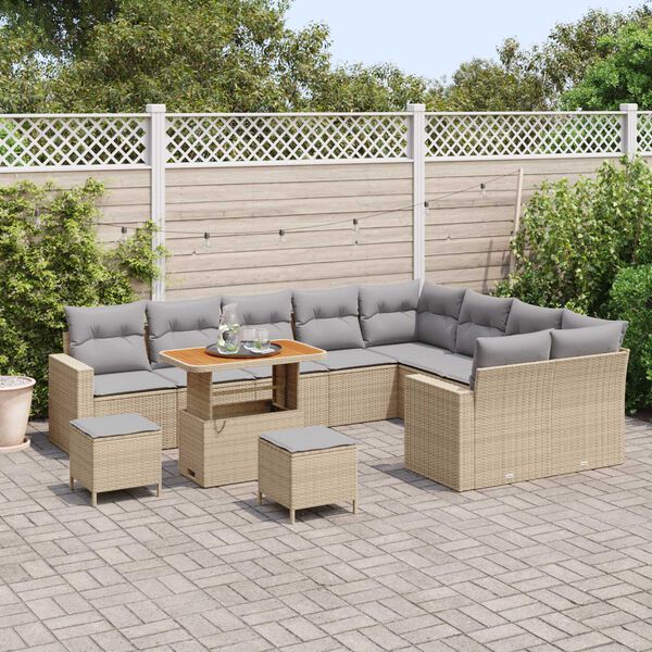 vidaXL Tuinbankenset 13 pcs Beige en Licht Grijs poly rattan