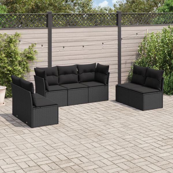 vidaXL 7-delige Loungeset met kussens poly rattan zwart