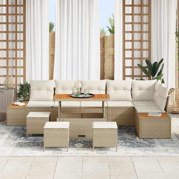 vidaXL Tuin Sofa Set met kussen met opslag Beige Poly riet
