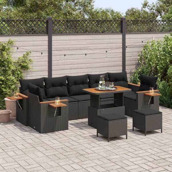 vidaXL Tuinbankenset met kussen 13 pcs Zwart poly rattan
