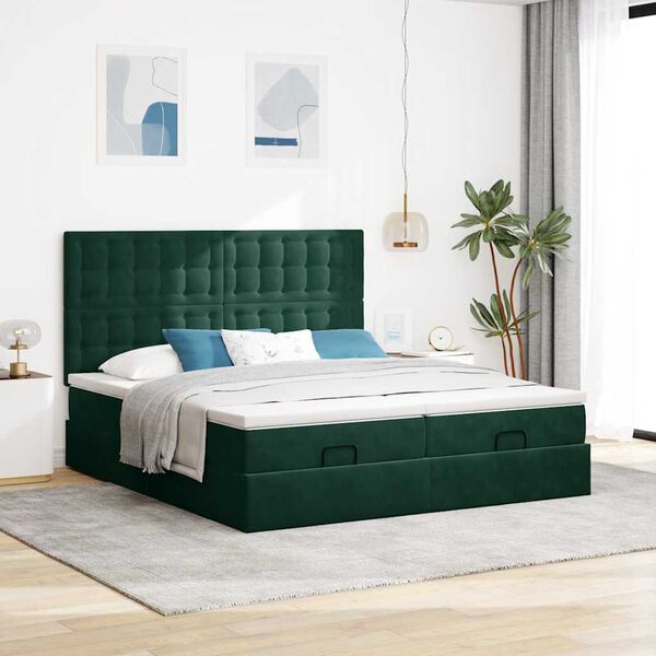 vidaXL Ottoman bed met matrassen 160x200cm fluweel donkergroen