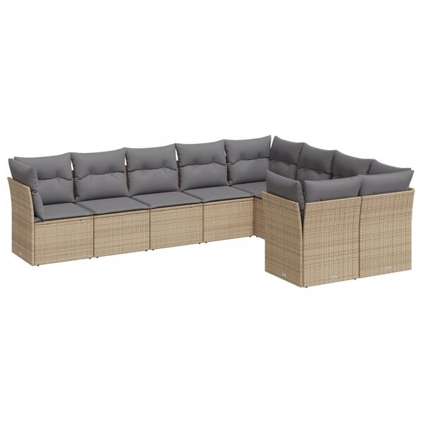 vidaXL 9-delige Loungeset met kussens poly rattan beige