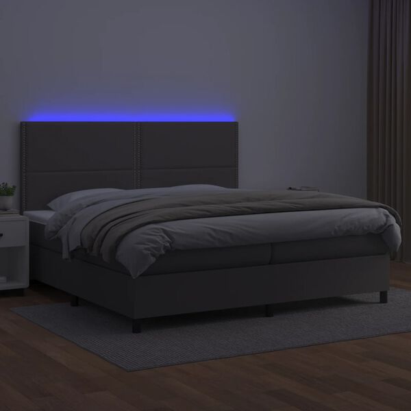 vidaXL Boxspring met matras en LED kunstleer grijs 200x200 cm