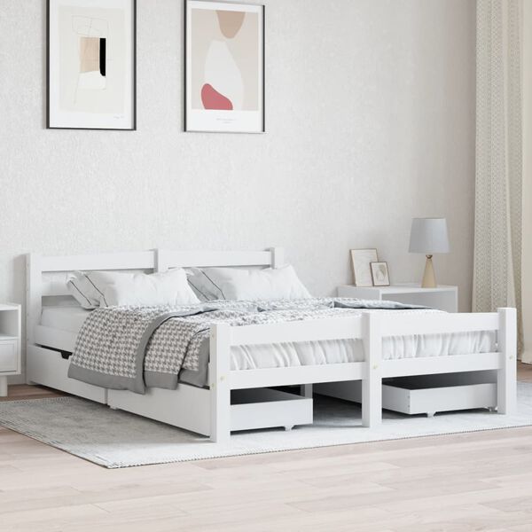 vidaXL Bedframe met 4 lades massief grenenhout wit 140x200 cm