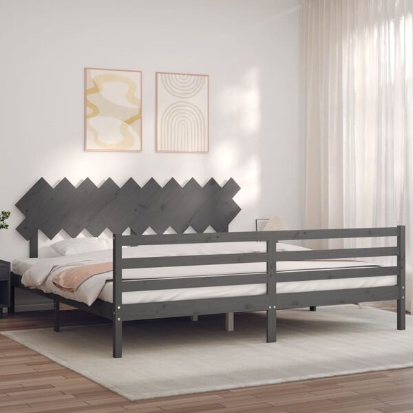 vidaXL Bedframe met hoofdbord massief hout grijs 200x200 cm