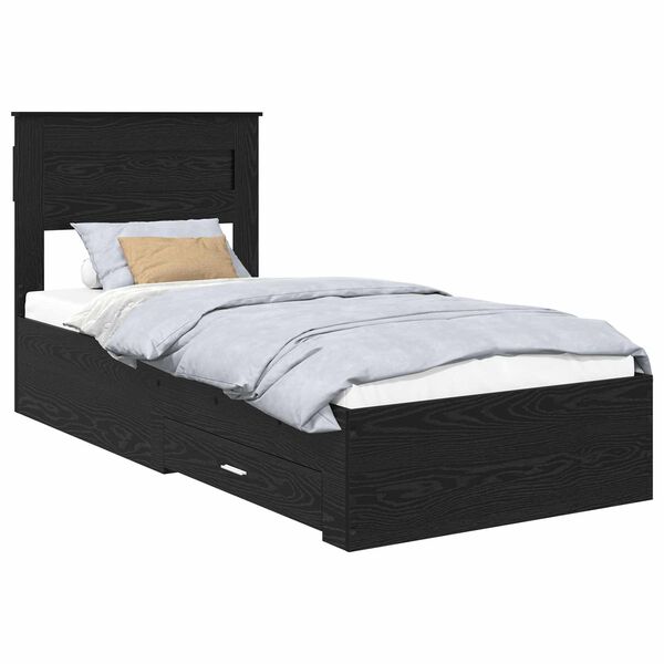 vidaXL Bedframe met hoofdeinde Zwart Eiken 90 x 200 cm Bewerkt hout