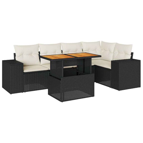 vidaXL 6-delige Loungeset met kussens poly rattan zwart