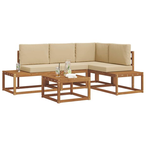 vidaXL Buiten bankenset met kussen 5 Stuk Natuurlijk en Beige
