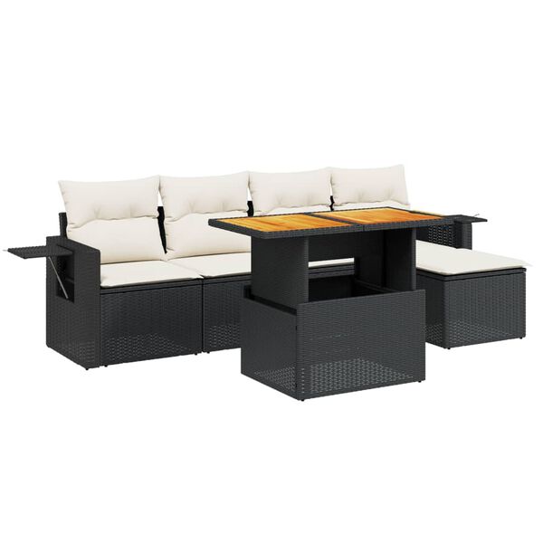 vidaXL 6-delige Loungeset met kussens poly rattan zwart