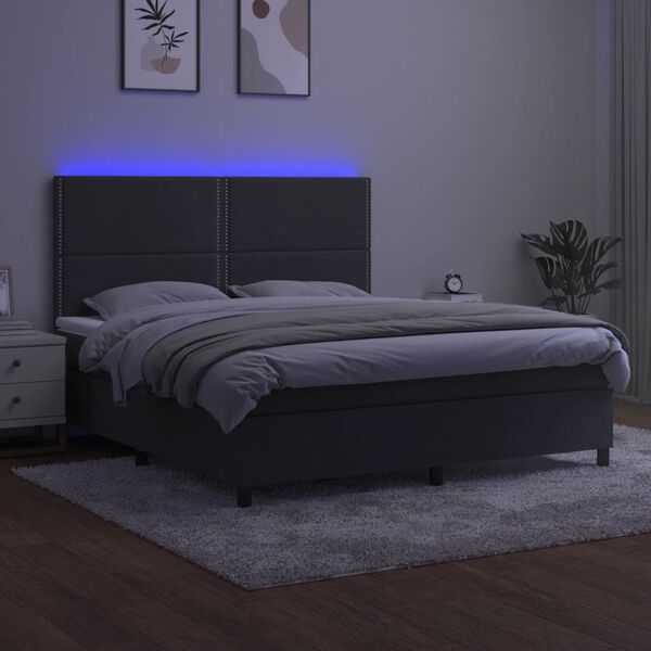 vidaXL Boxspring met matras en LED fluweel donkergrijs 160x200 cm