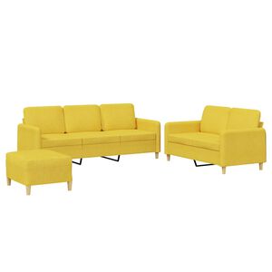 vidaXL 3-delige Loungeset met kussens stof lichtgeel