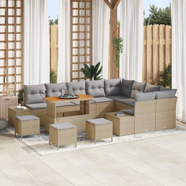 vidaXL Tuin Sofa Set met opslag 13 pcs Beige Poly riet
