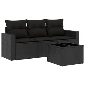 vidaXL 4-delige Loungeset met kussens poly rattan zwart