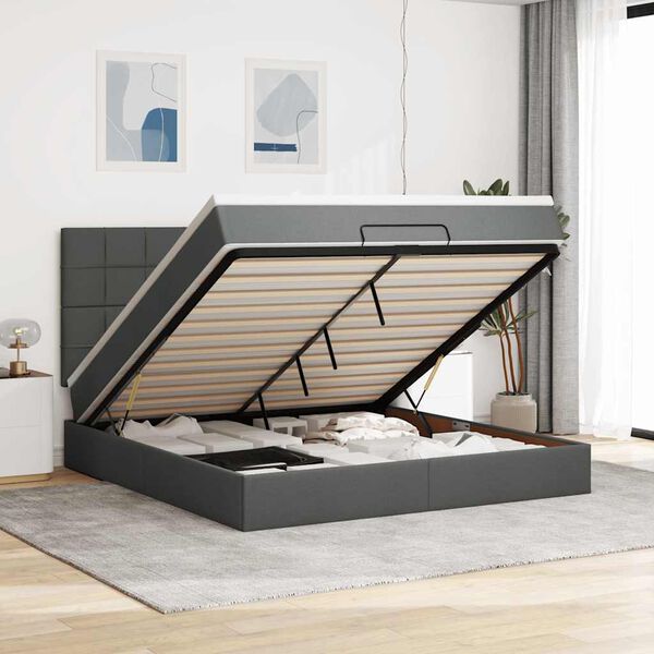 vidaXL Ottoman bed met matras en LED's 160x200cm stof donkergrijs