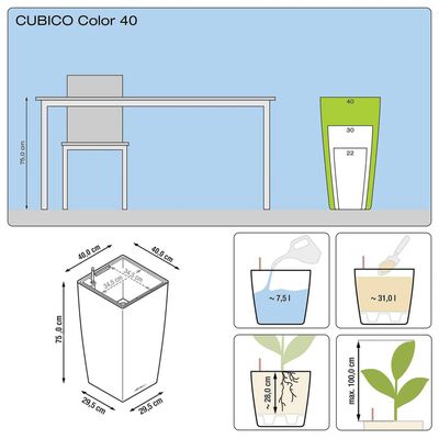 LECHUZA Plantenbak Cubico Color 40 ALL-IN-ONE leigrijs 13158
