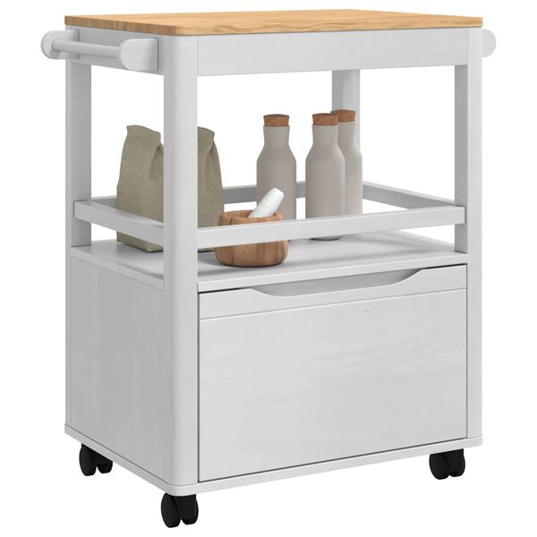 vidaXL Keuken Trolley FLORO Wit 72,5 x 45 x 80 cm Massief Vurenhout