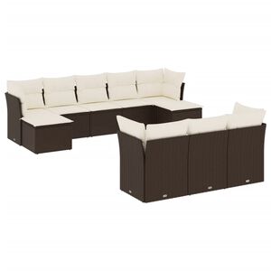 vidaXL 10-delige Loungeset met kussens poly rattan bruin