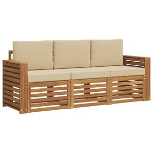 vidaXL Sofa-Sets 3 pcs Natuurlijk en Beige Massief Acaciahout