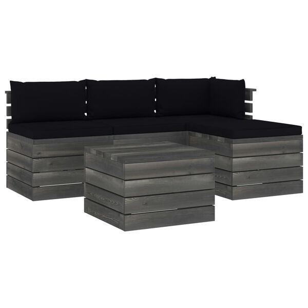vidaXL 5-delige Loungeset met kussens pallet massief grenenhout