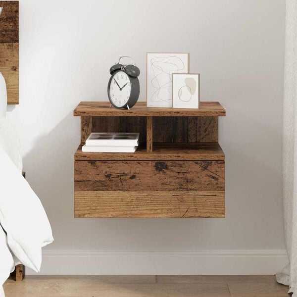 vidaXL Vliegend Nachtkastje Oudhout 40 x 31 x 28 cm Bewerkt hout