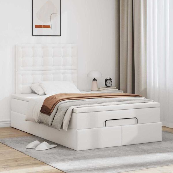 vidaXL Ottoman bed met matras en LED's 120x190 cm kunstleer wit