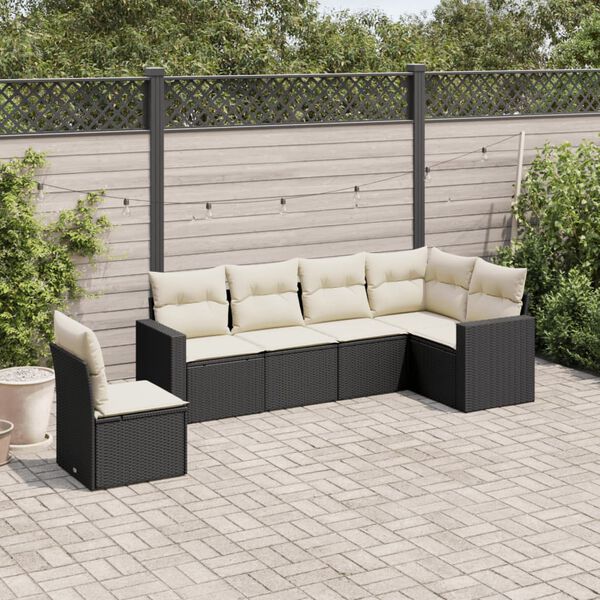 vidaXL 6-delige Loungeset met kussens poly rattan zwart