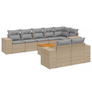 vidaXL 9-delige Loungeset met kussens poly rattan beige
