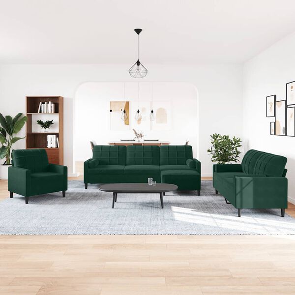vidaXL 4-delige Loungeset met kussens en bolsters fluweel donkergroen
