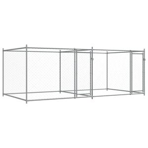 vidaXL Hondenhok met deuren 4x2x1,5 m gegalvaniseerd staal grijs