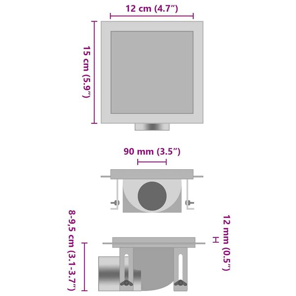 vidaXL Doucheafvoer met 2-in-1 deksels 15x15 cm roestvrij staal