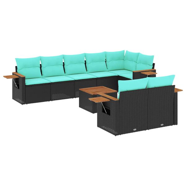 vidaXL 9-delige Loungeset met kussens poly rattan zwart