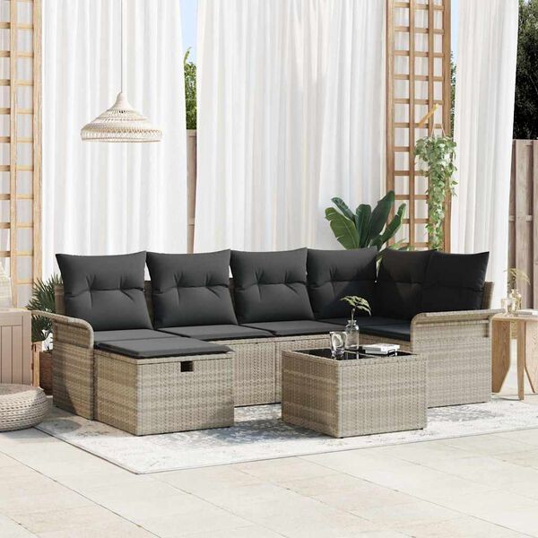 vidaXL Tuin Sofa Set met kussen 7 pcs Lichtgrijs poly rattan