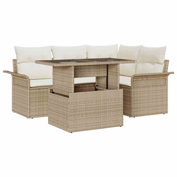 vidaXL Tuin Sofa Set met kussen 5 pcs Beige Poly riet