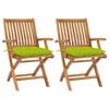 vidaXL Tuinstoelen 2 st met heldergroene kussens massief teakhout