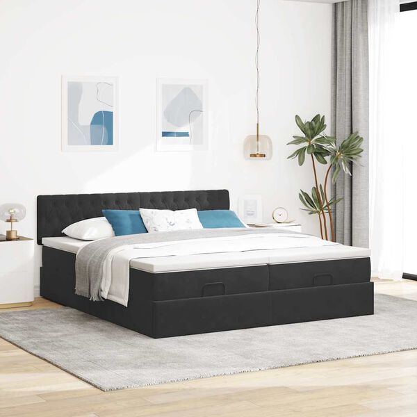 vidaXL Ottoman bed met matrassen en LED's 160x200cm fluweel zwart