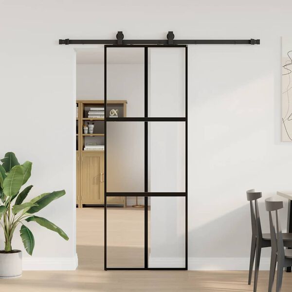 vidaXL Schuifdeur met beslagset 76x205 cm gehard glas zwart