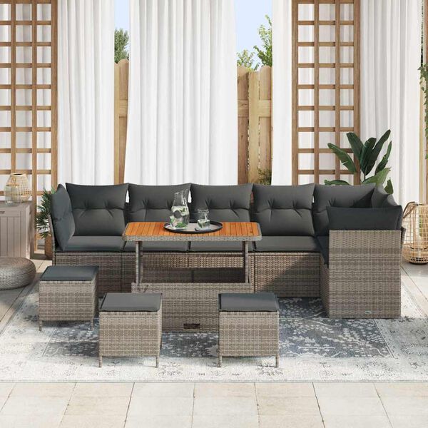 vidaXL Tuin Sofa Set 10 pcs Grijs Poly riet en gepoedercoat staal