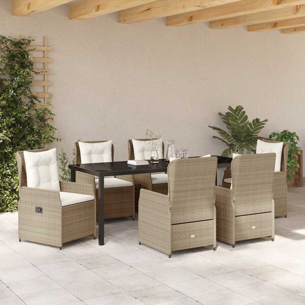 vidaXL Tuin eettafelset 7 pcs Beige en Licht Grijs poly rattan