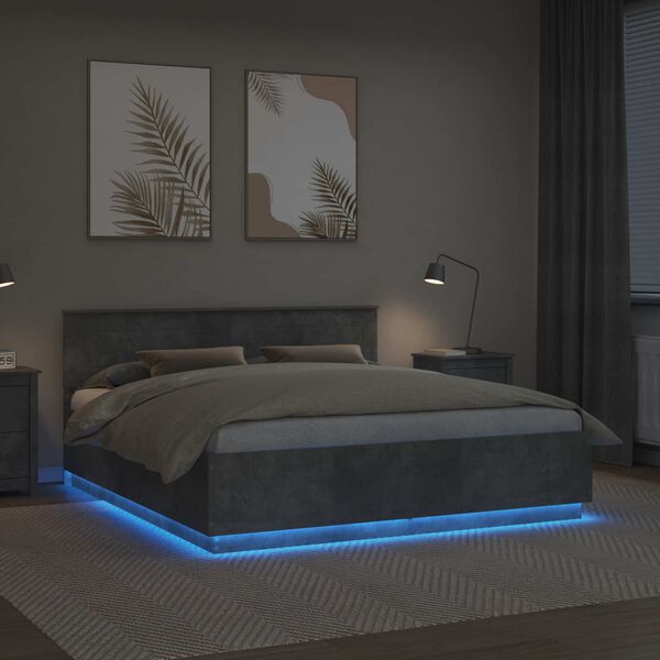 vidaXL Bedframe met hoofdeinde Beton Grijs 200 x 200 cm Bewerkt hout