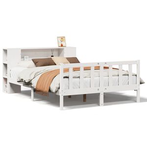 vidaXL Bed met boekenkast zonder matras grenenhout wit 160x200 cm