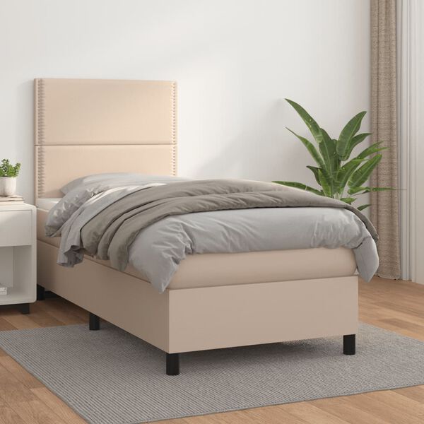 vidaXL Boxspring met matras kunstleer cappuccinokleurig 90x190 cm