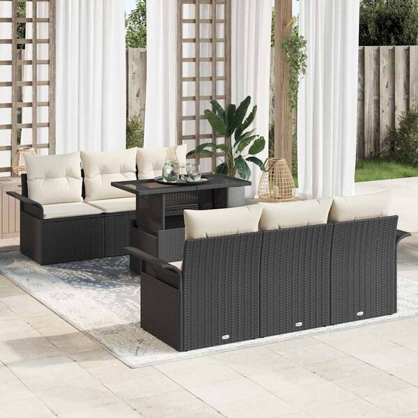 vidaXL Tuin Sofa Set met kussen 7 pcs Zwart poly rattan