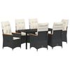 vidaXL Tuin eettafelset met kussen 7 pcs Zwart poly rattan