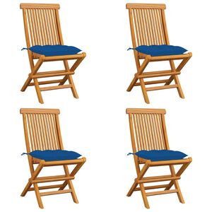 vidaXL Tuinstoelen 4 st met blauwe kussens massief teakhout